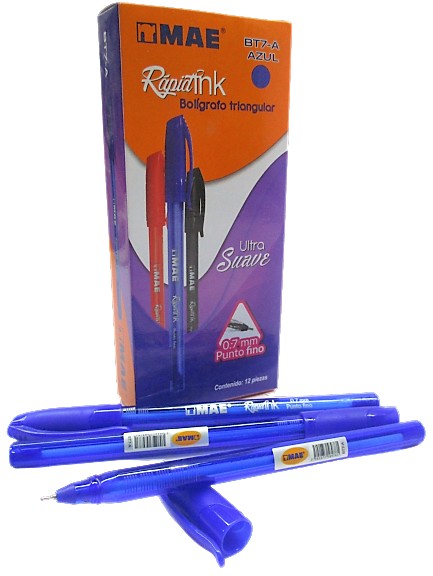 BOLIGRAFO TRIANGULAR FINO COLOR AZUL MAE