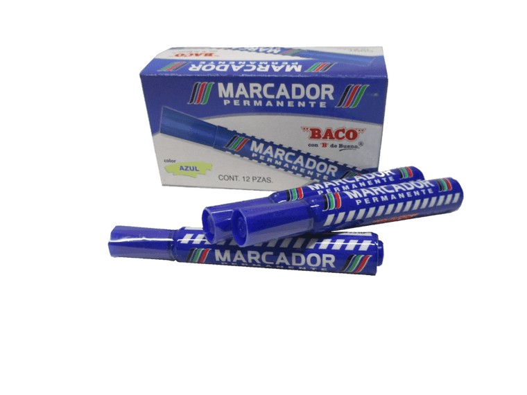 MARCADOR PERMANENTE AZUL BARRIL DE PLASTICO BACO