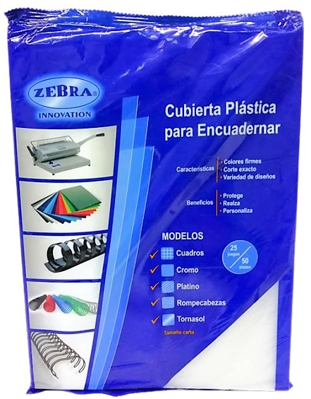 CUBIERTA PLASTICA CRISTAL TAMAÑO CARTA CON 50 PIEZAS ZEBRA