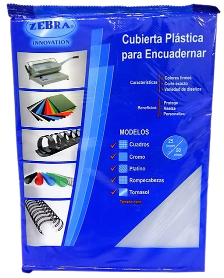 CUBIERTA PLASTICA KRISTAL TAMAÑO CARTA CON 50 PIEZAS ZEBRA
