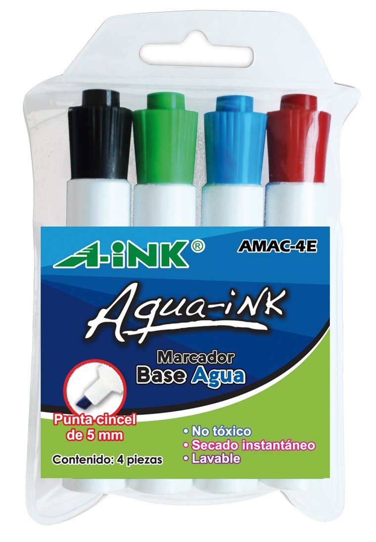 MARCADOR BASE AGUA 4 COLORES A-INK