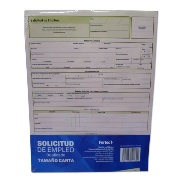 SOLICITUD DE EMPLEO FORTEC MODELO 2002