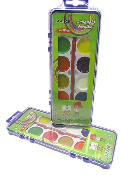 ACUARELA ESCOLAR CON 12 COLORES A-INK