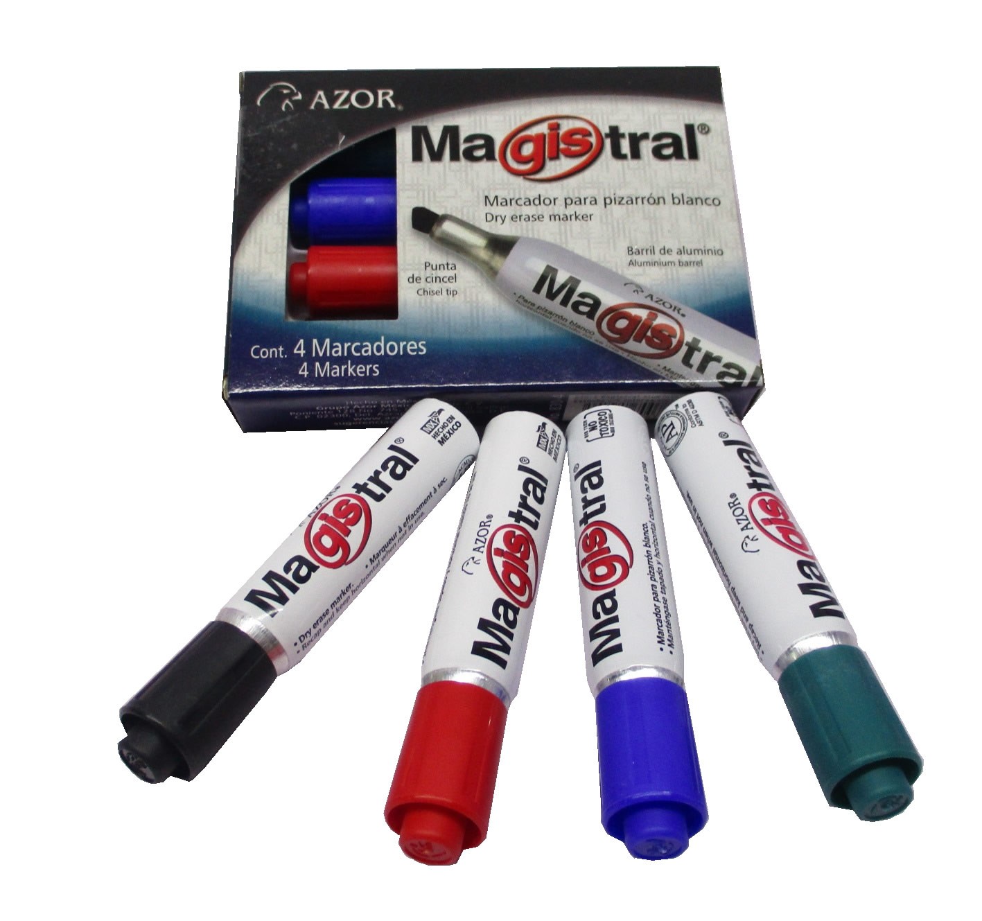 MARCADOR PARA PIZARRON MAGISTRAL ALUMINIO ESTUCHE CON 4 COLORES